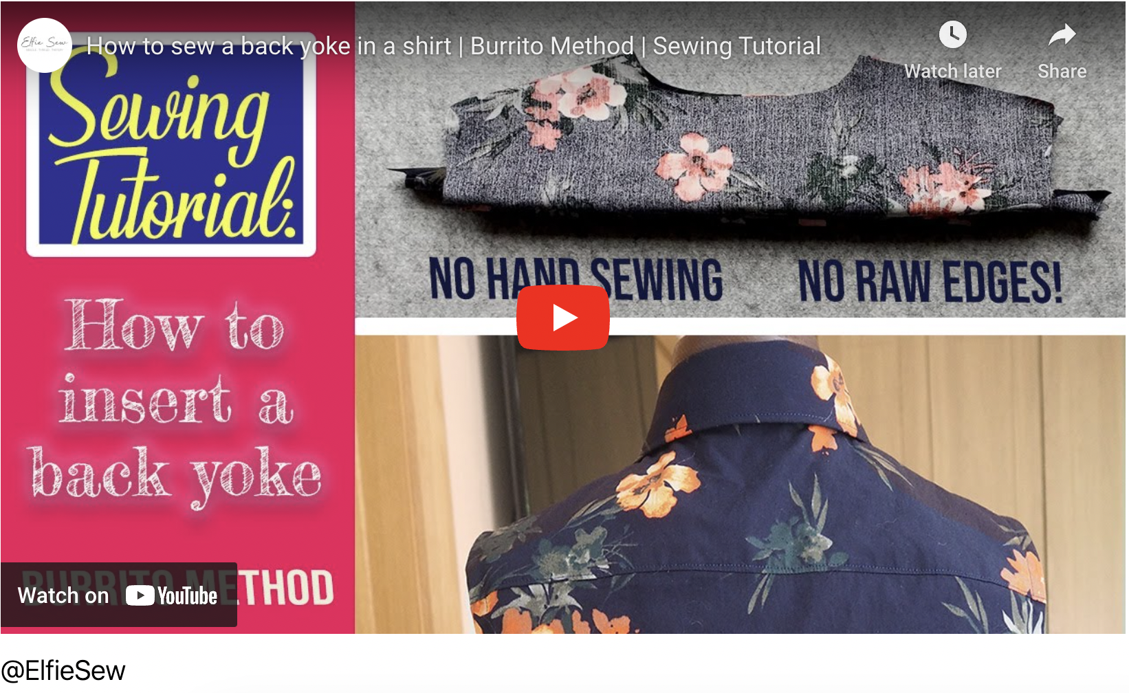 A sewer attaching a crisp, white collar to the neckline of a blue button-up shirt.