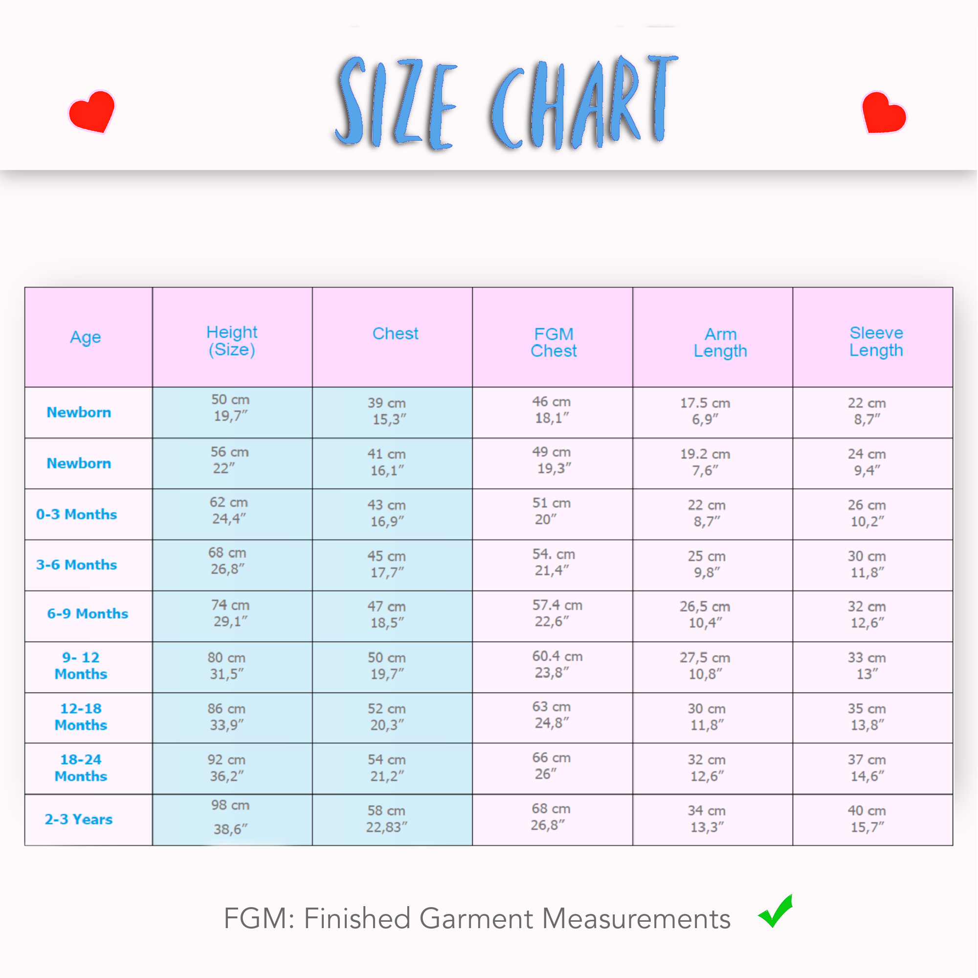 Size Chart for the sweater