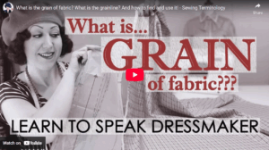 Diagram showing fabric grainlines with arrows indicating lengthwise, crosswise, and bias directions on woven textile