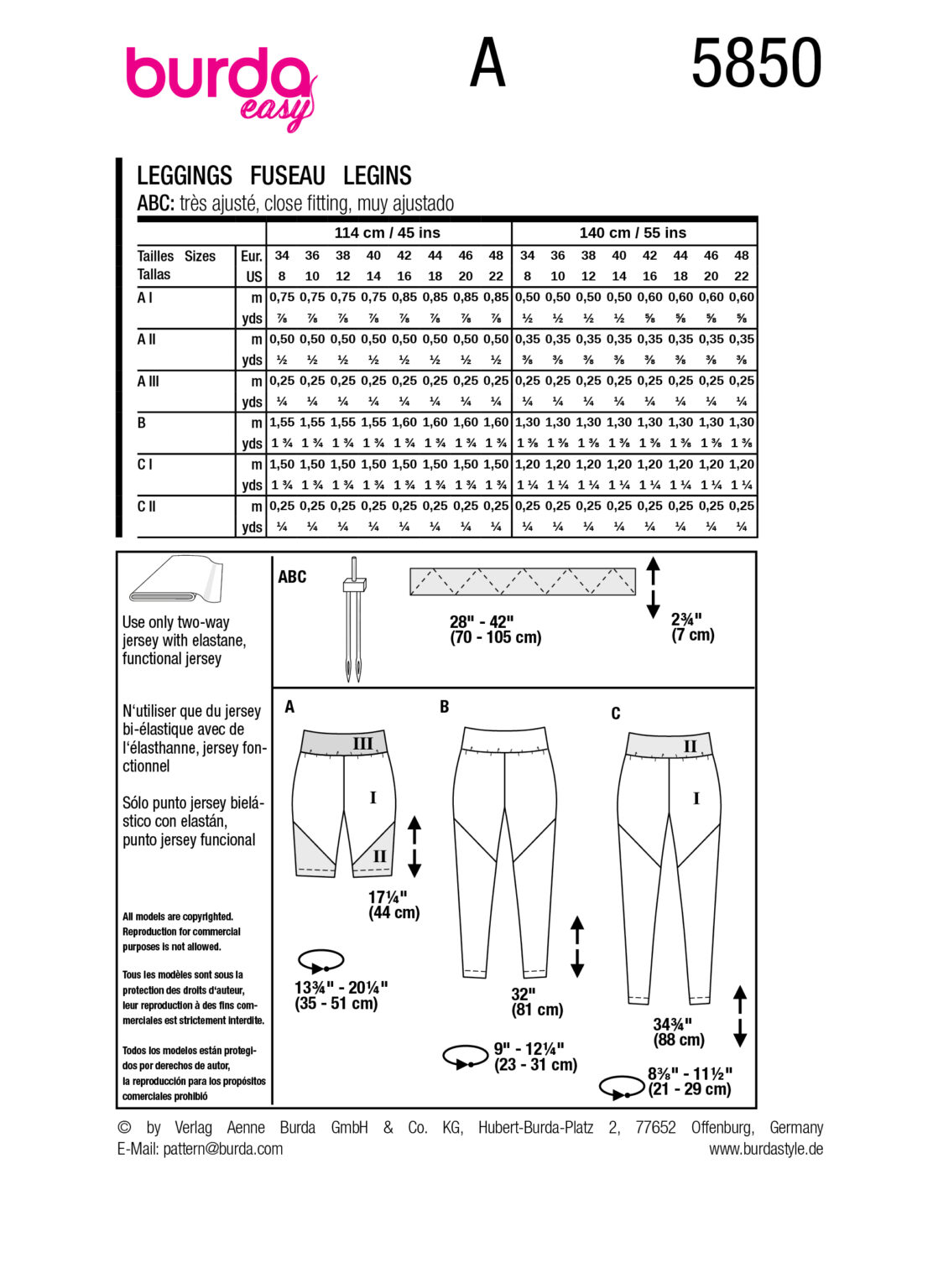 Burda Easy sewing pattern Women Leggings #5850