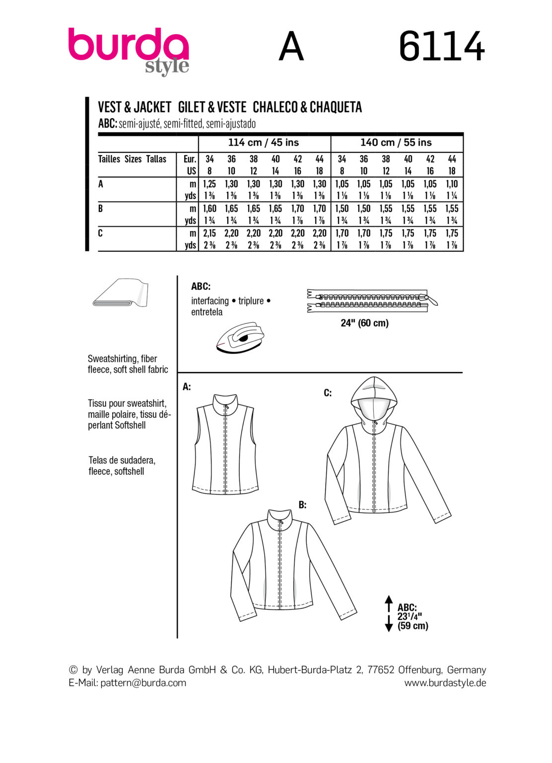 Burda Style Women Vest & Jacket #6114