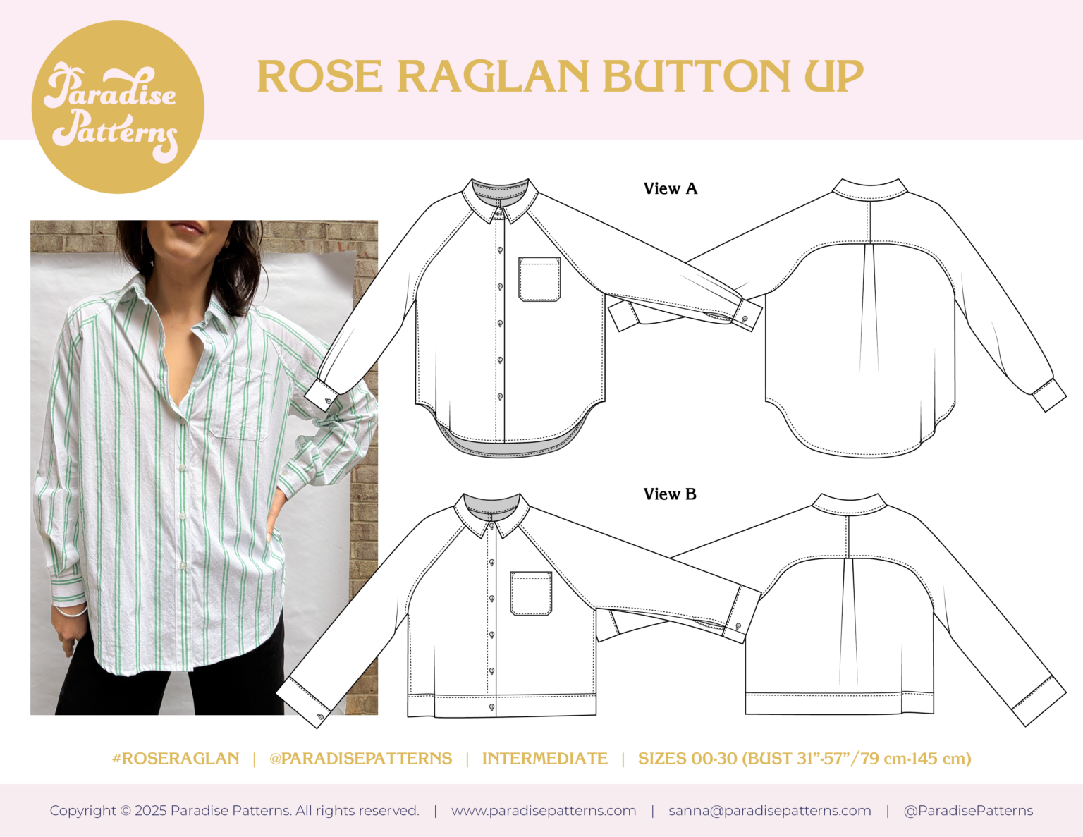 Rose Raglan Button Up