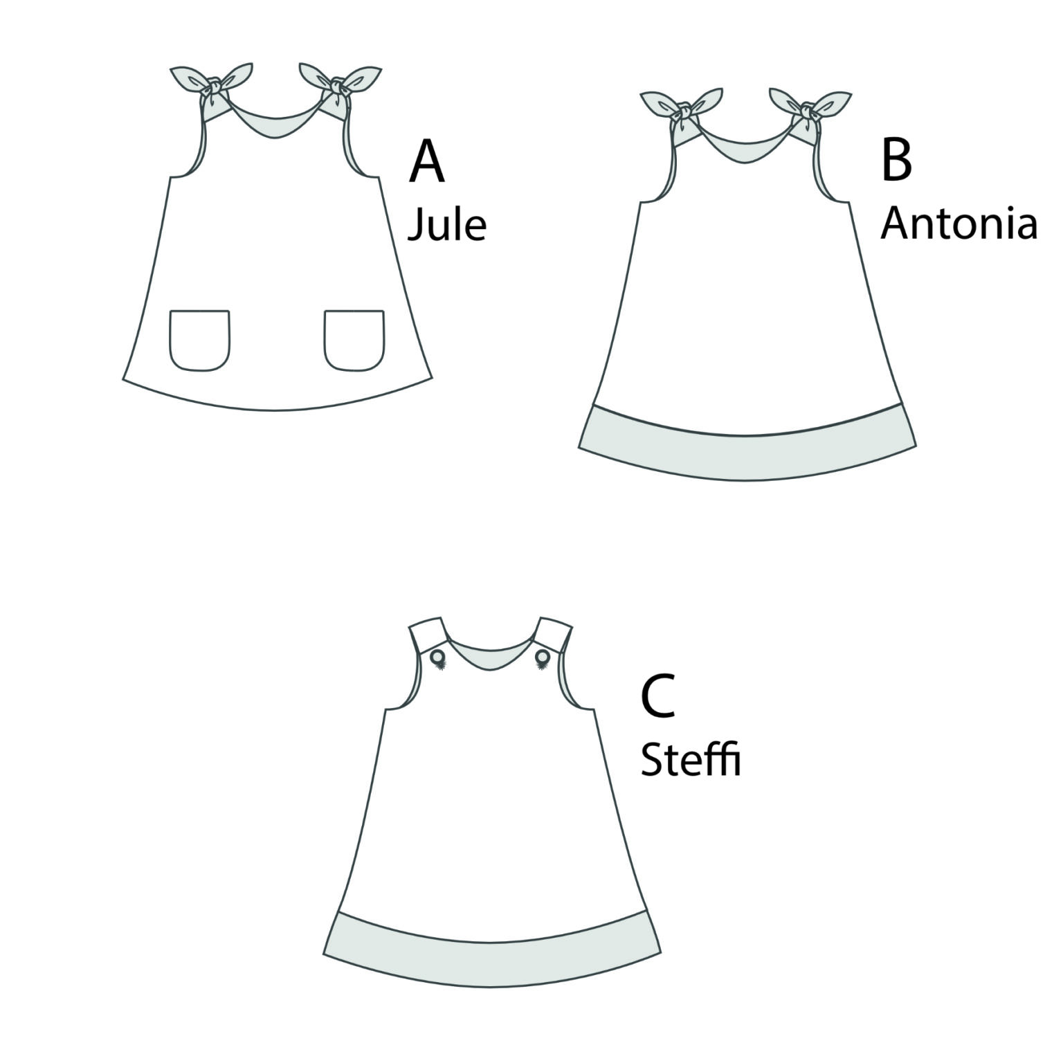Sewing Pattern Pinafore Dress JULE PDF 3 in 1 Sizes 9m-12y