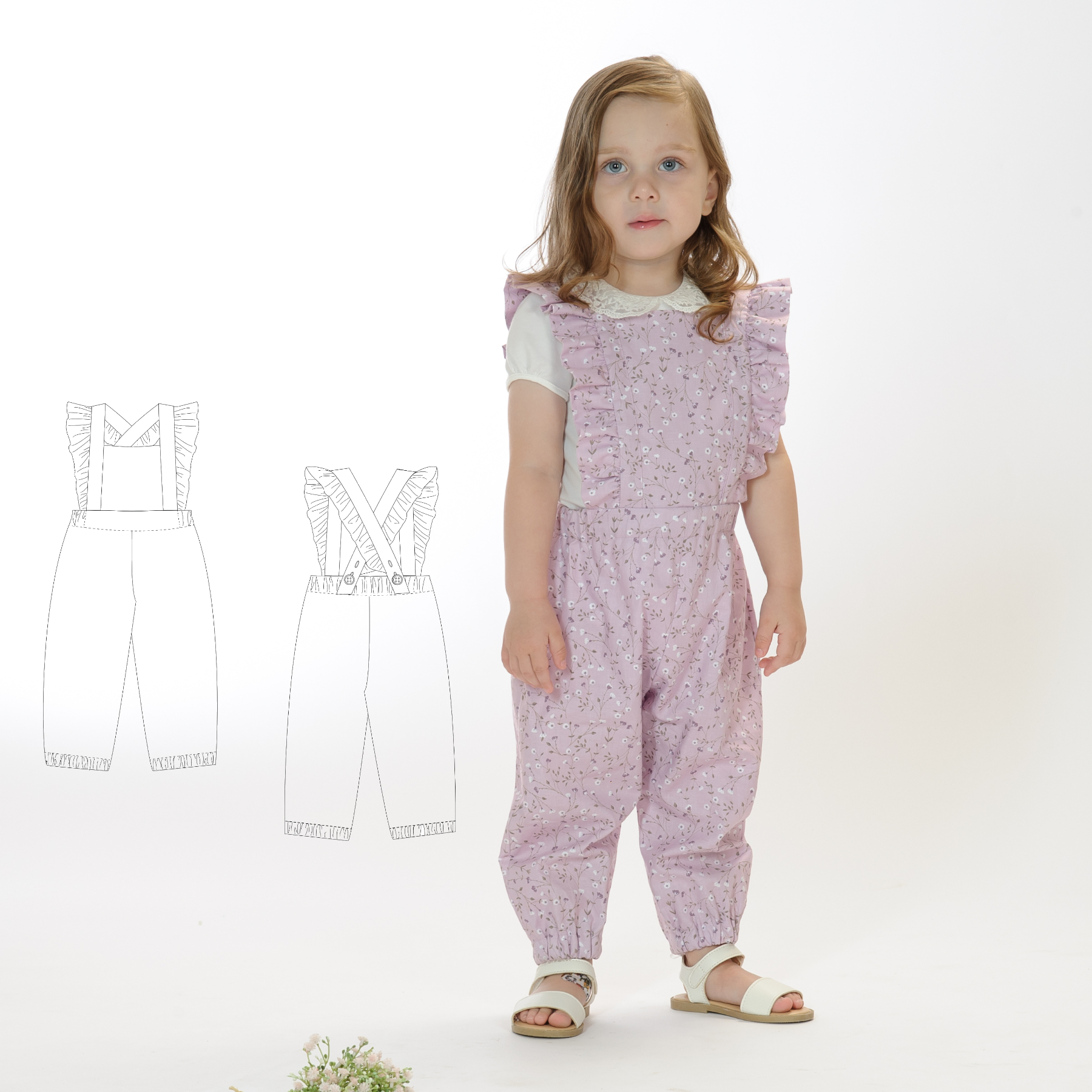 DAISY adorable girls’ dungarees with ruffles- bib pants-pattern- Sewing Pattern PDF summer + winter by Patternforkids