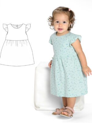 ELLA Baby & Toddler Dress Sewing Pattern PDF | Retro High-Waist Jersey Dress 0M–4Y | Long Sleeve or Sleeveless