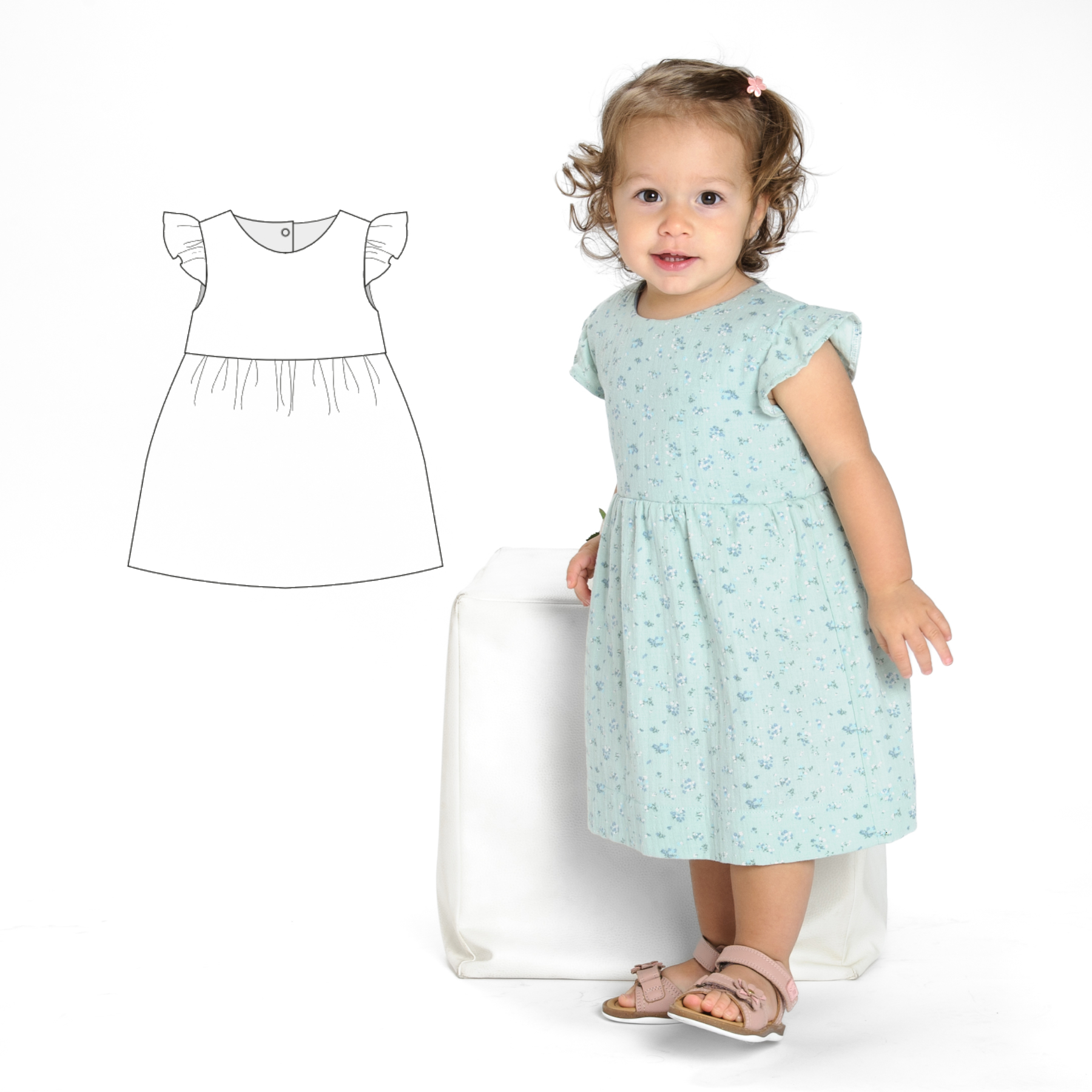 ELLA Baby & Toddler Dress Sewing Pattern PDF | Retro High-Waist Jersey Dress 0M–4Y | Long Sleeve or Sleeveless