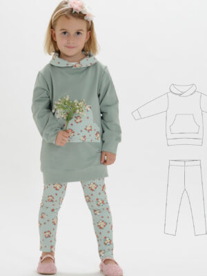 Arwen Hoodie & Enna Leggings Sewing Pattern PDF | Girls’ Outfit Set 12M–11Y | Hood or Shawl Collar | Instant Download