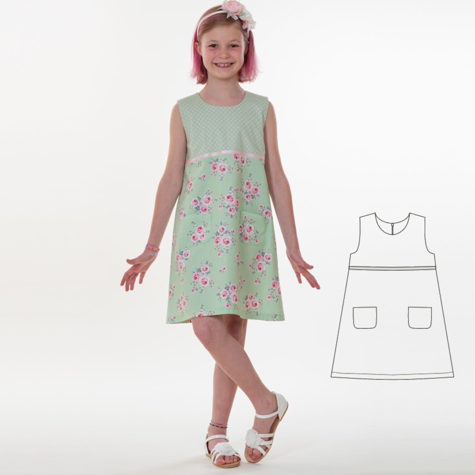 Sewing Pattern Dress A LINE PDF Zipper Pockets Sizes 2y-13y by Patternforkids
