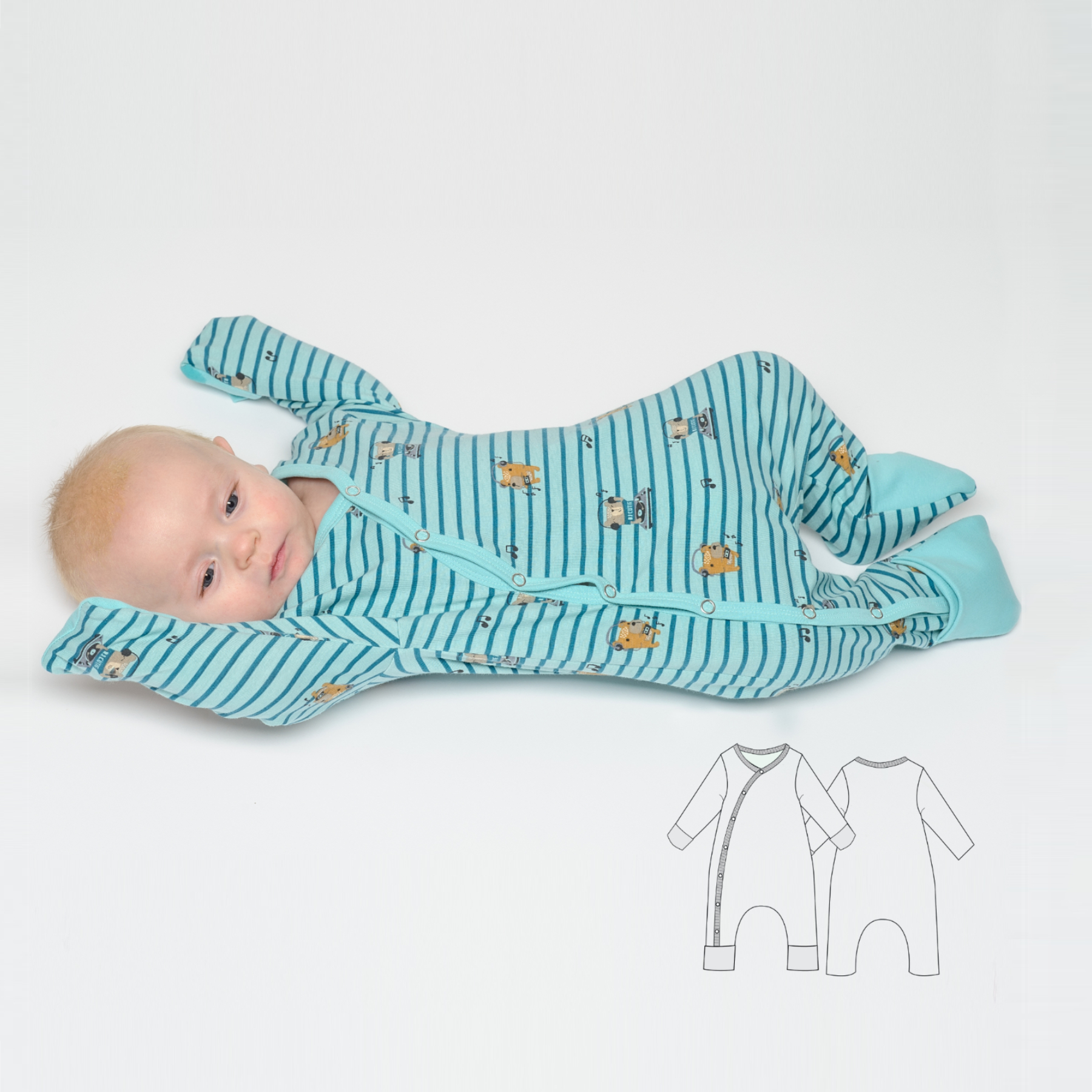 DAVID Baby Romper Sewing Pattern – Newborn Clothes – Footless Romper with Mitten Cuffs – Infant Clothes Sewing Project