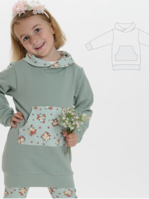 Girls’ Hoodie Tunic Sewing Pattern PDF | Hood or Shawl Collar | Kangaroo Pocket | Sizes 80–146 | Patternforkids