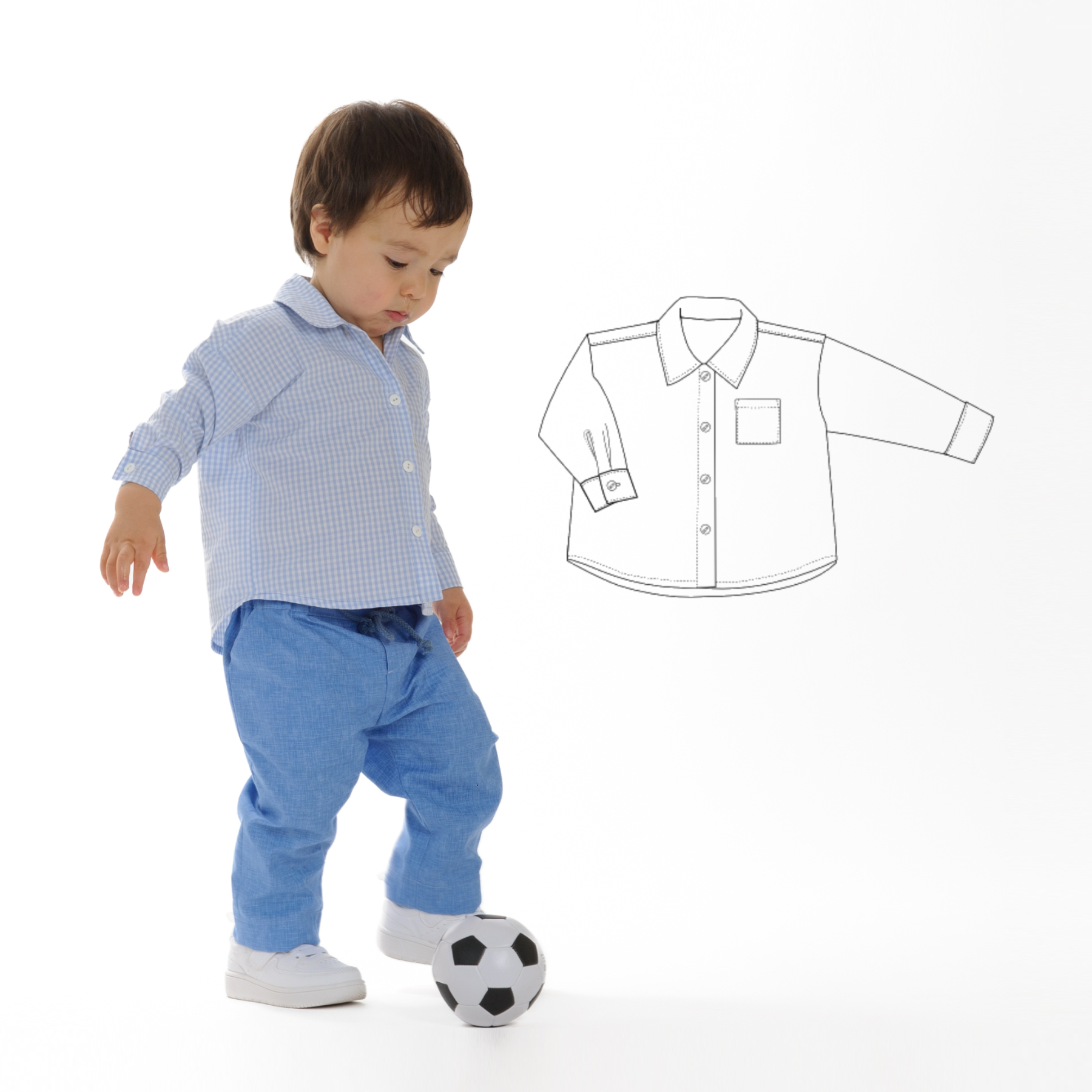 Tom Boys’ Shirt Sewing Pattern PDF | Long or Short Sleeve Button-Up 6M–7Y | Classic Collar Shirt |
