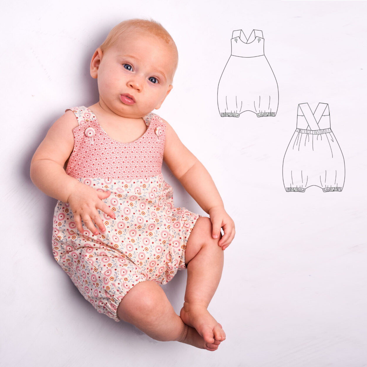 LUNA Baby Romper Sewing Pattern – Pinafore with Straps and Button Closure – Overall Design – Baby Clothes & Outfit PDF