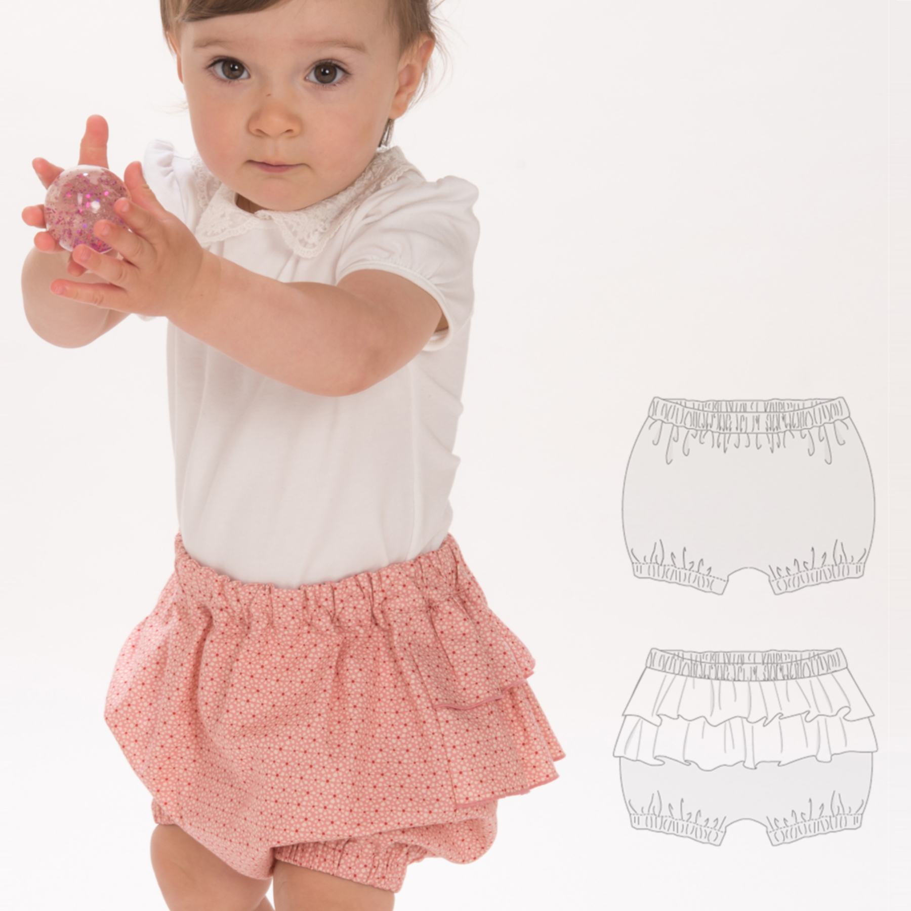 EMI Baby Bloomers Sewing Pattern PDF – Ruffle Shorts for Girls – Sizes 0m–4y – No Center Seam – Elastic Waist – Instant Download