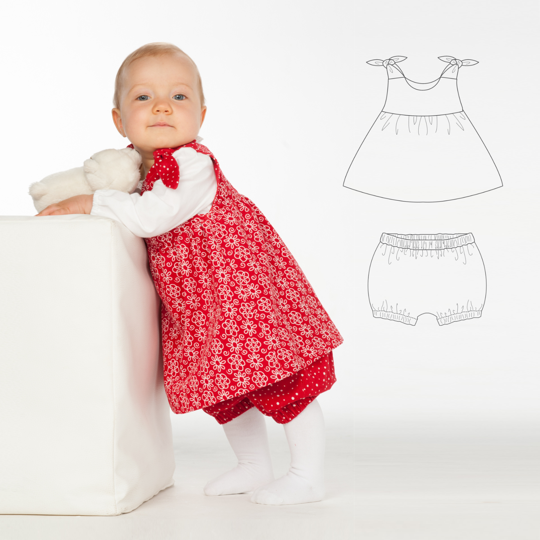 LIPSIA & ELISA Baby Tunic & Bloomers Sewing Pattern PDF | 2 Dresses + Pants 3M–4Y | Beginner-Friendly | Instant Download