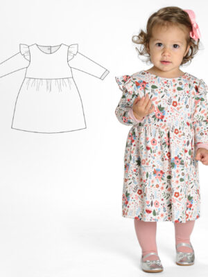 ELLA Baby & Toddler Dress Sewing Pattern PDF | Retro High-Waist Dress 0M–4Y | Long Sleeve or Sleeveless | Instant Download