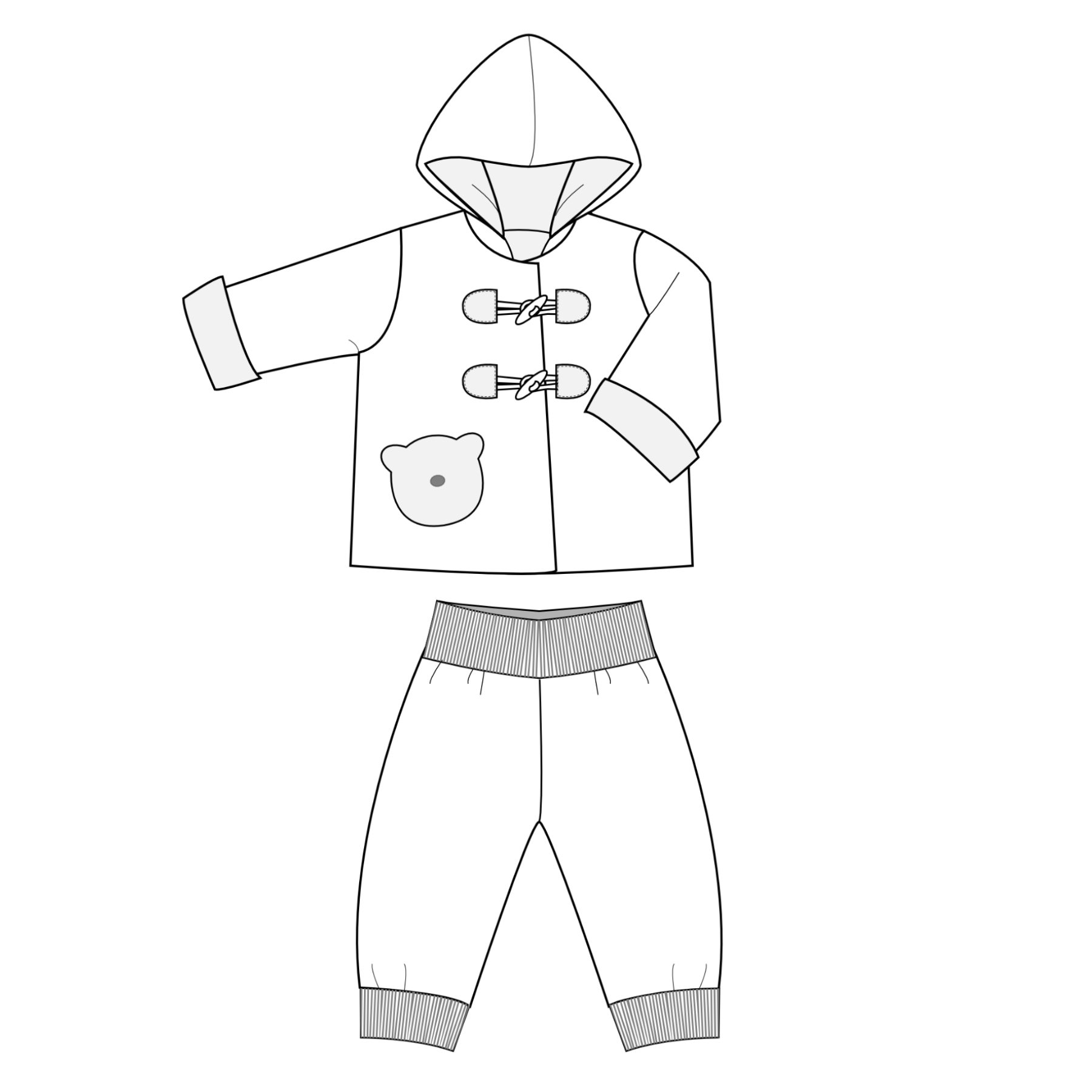 BRIO Hooded Jacket & LUCCA Baby Pants Sewing Pattern PDF | Lined Coat & Reversible Pants 3M–4Y | Instant Download