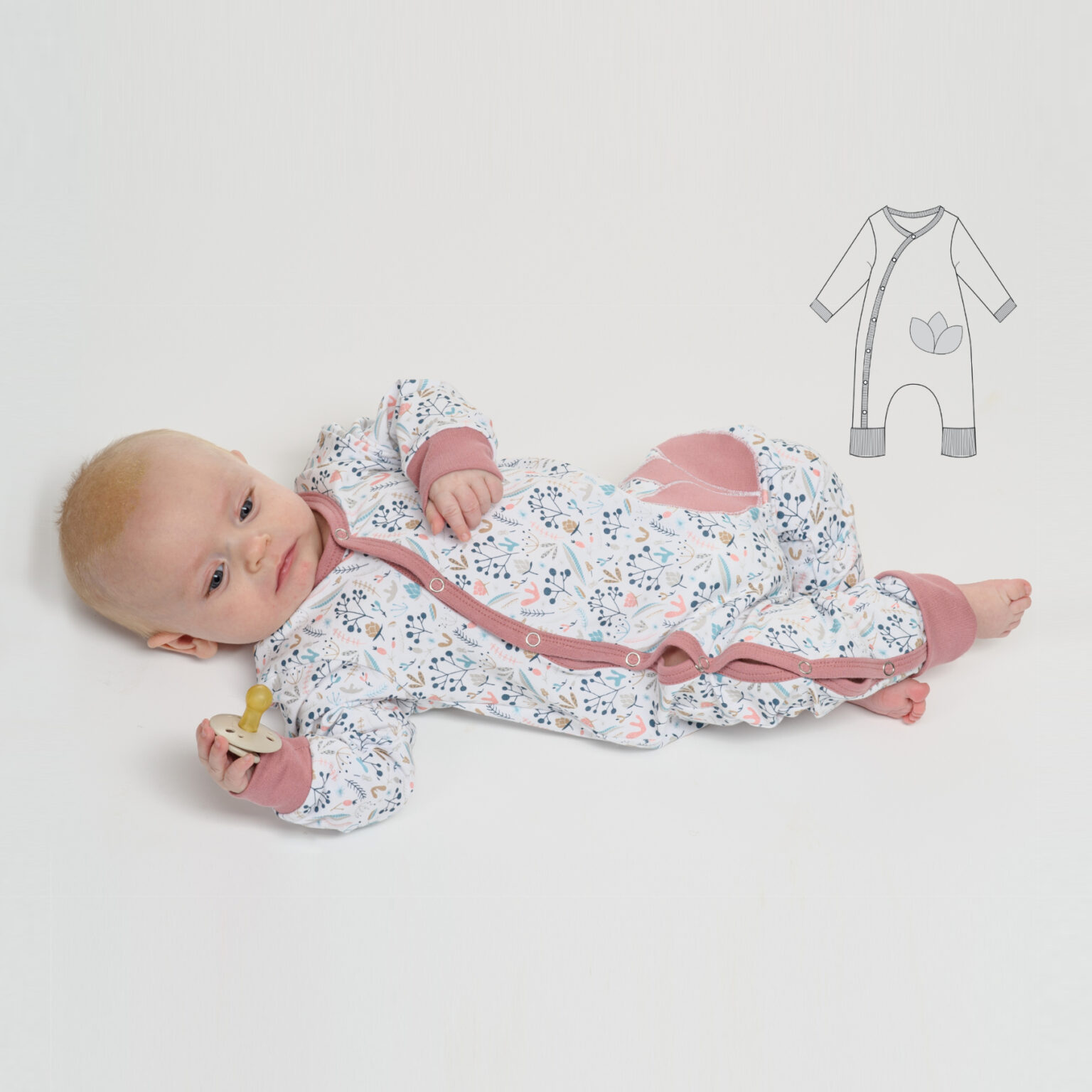 Sewing Pattern Romper LISA PDF Long Sleeve Snaps Cuffs Sizes 0m-4y