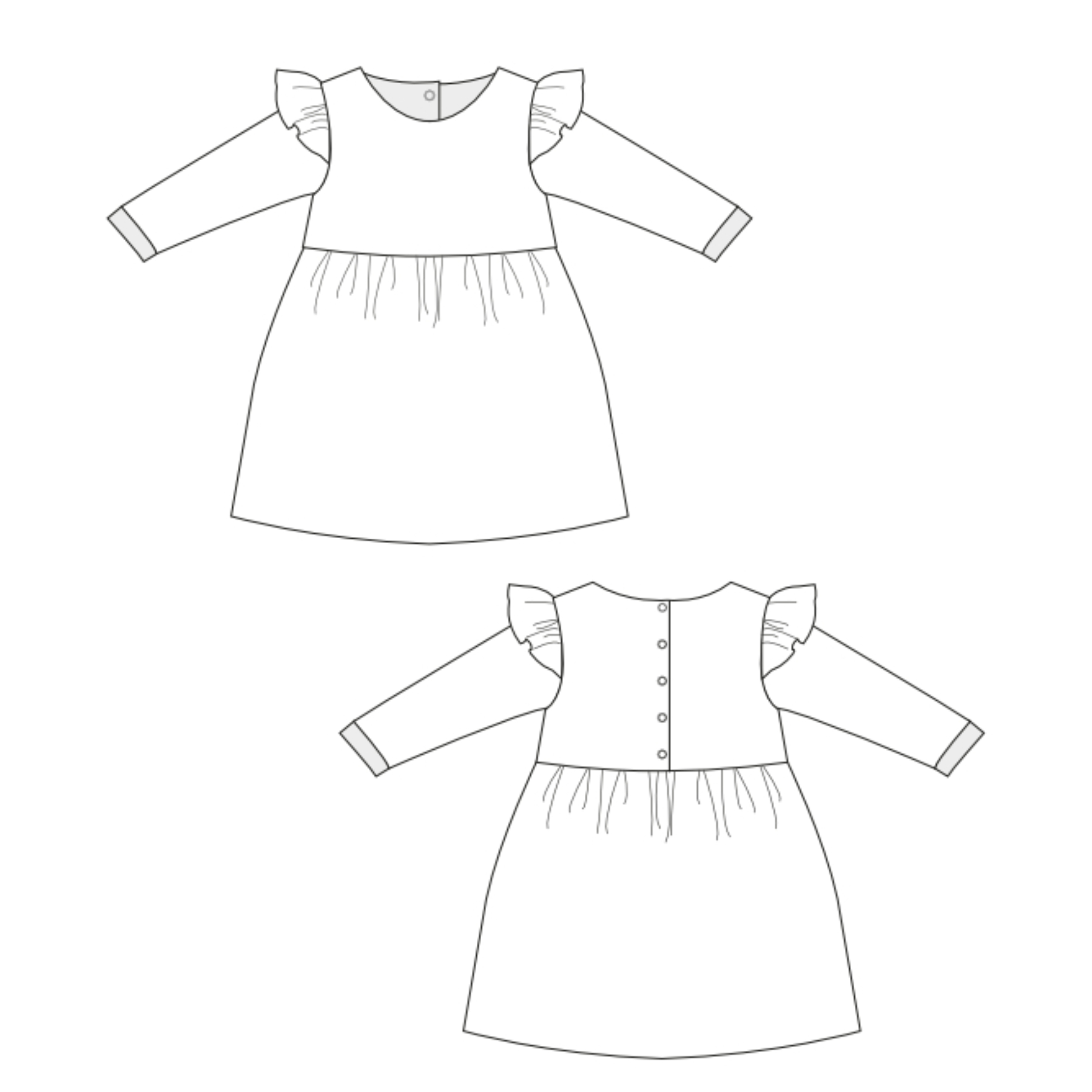 ELLA Baby & Toddler Dress Sewing Pattern PDF | Retro High-Waist Dress 0M–4Y | Long Sleeve or Sleeveless | Instant Download