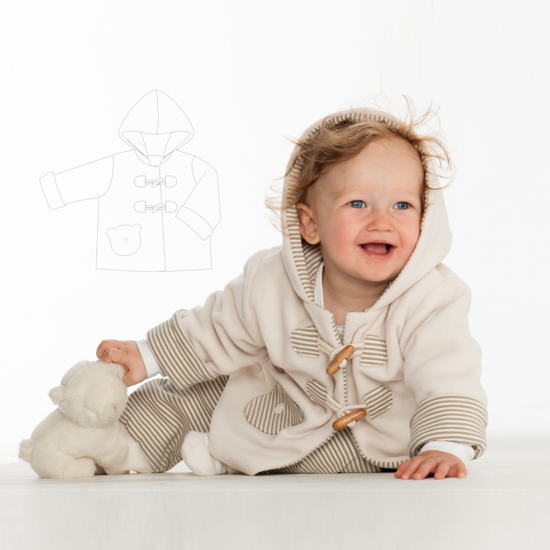 Baby & Toddler Hooded Jacket Sewing Pattern PDF | Lined Coat with Bear Appliqué 3M–4Y | Patternforkids