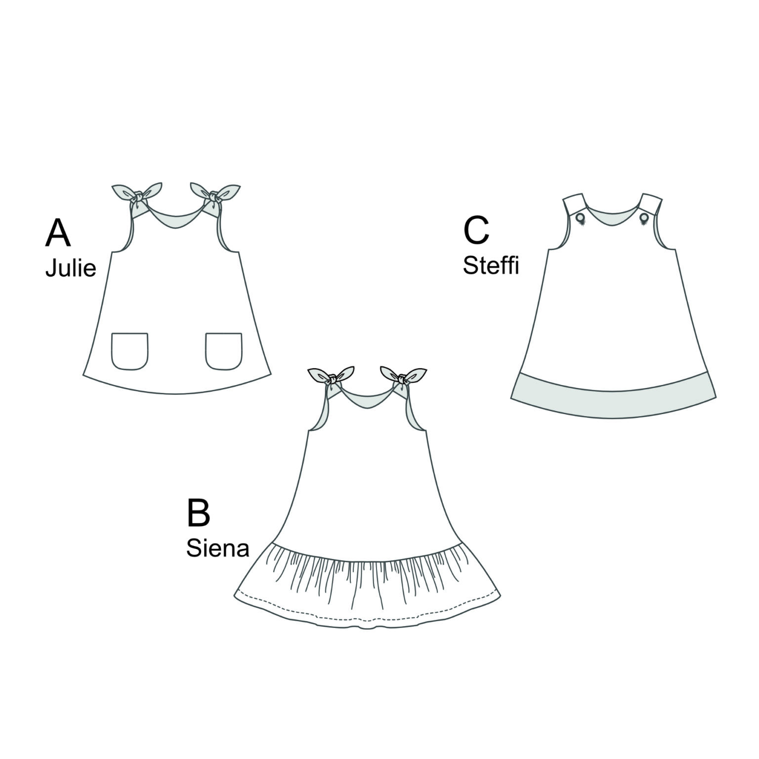 Sewing Pattern Dress STEFFI PDF Reversible Tunic Bow Pocket Sizes 9m-12y