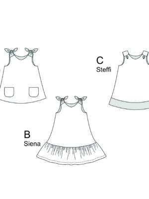 Jule Steffi Siena Girls’ Dress Sewing Pattern PDF | 3 Tunic-Style Dresses in 1 | Sizes 9M–12Y | Instant Download