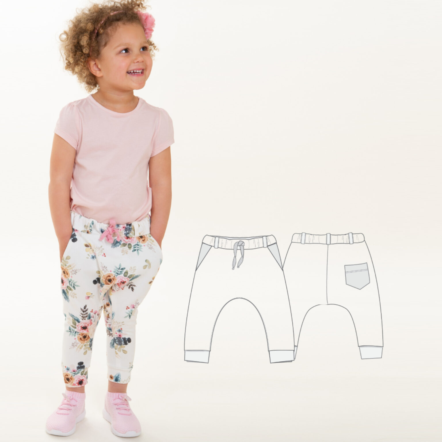 Sewing Pattern Kids Harem Pants DADO PDF Elastic Waist Pockets Sizes 12m-11y