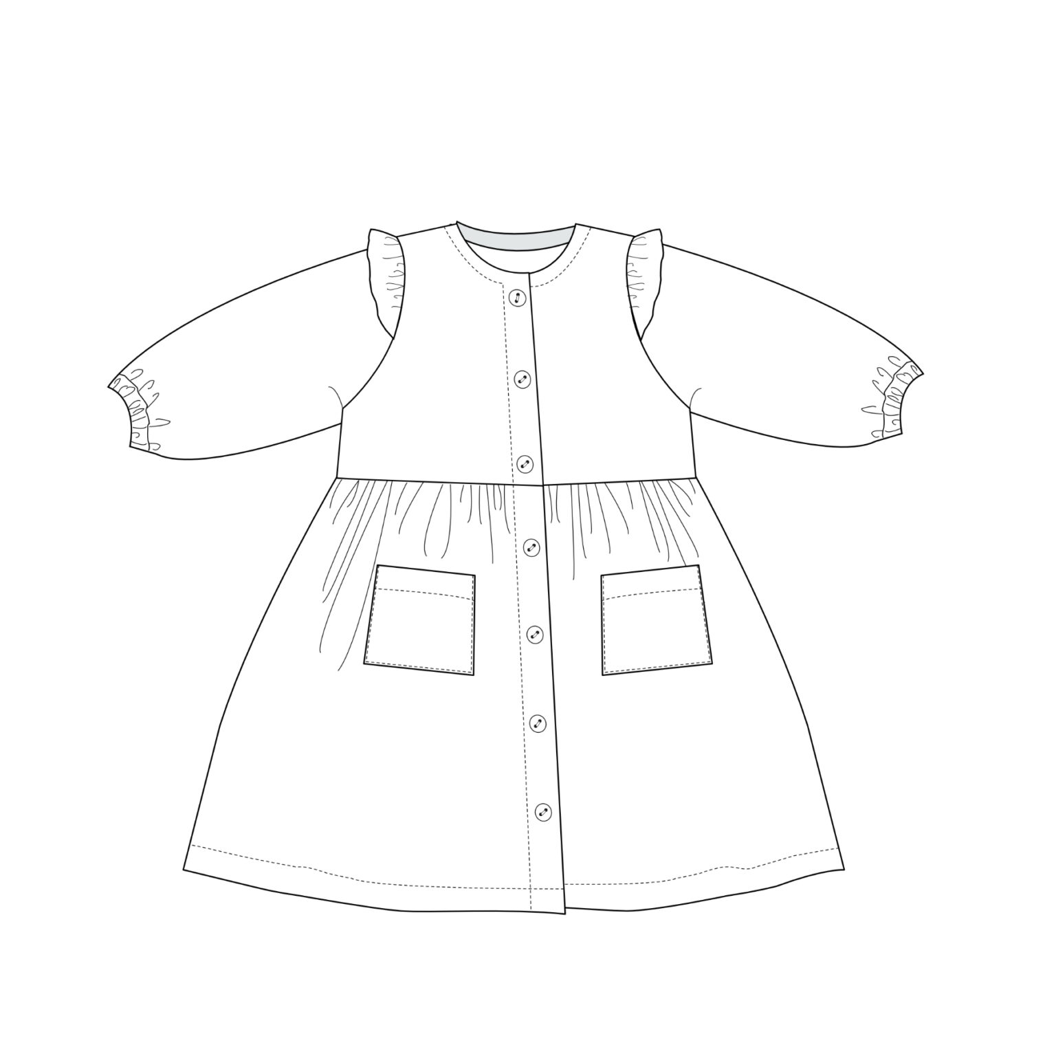 Sewing Pattern Dress MIMI PDF 2 Views Button Front Sizes 6m-7y