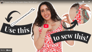 Demonstration of turning thin fabric tube inside out using loop turner tool to create spaghetti strap