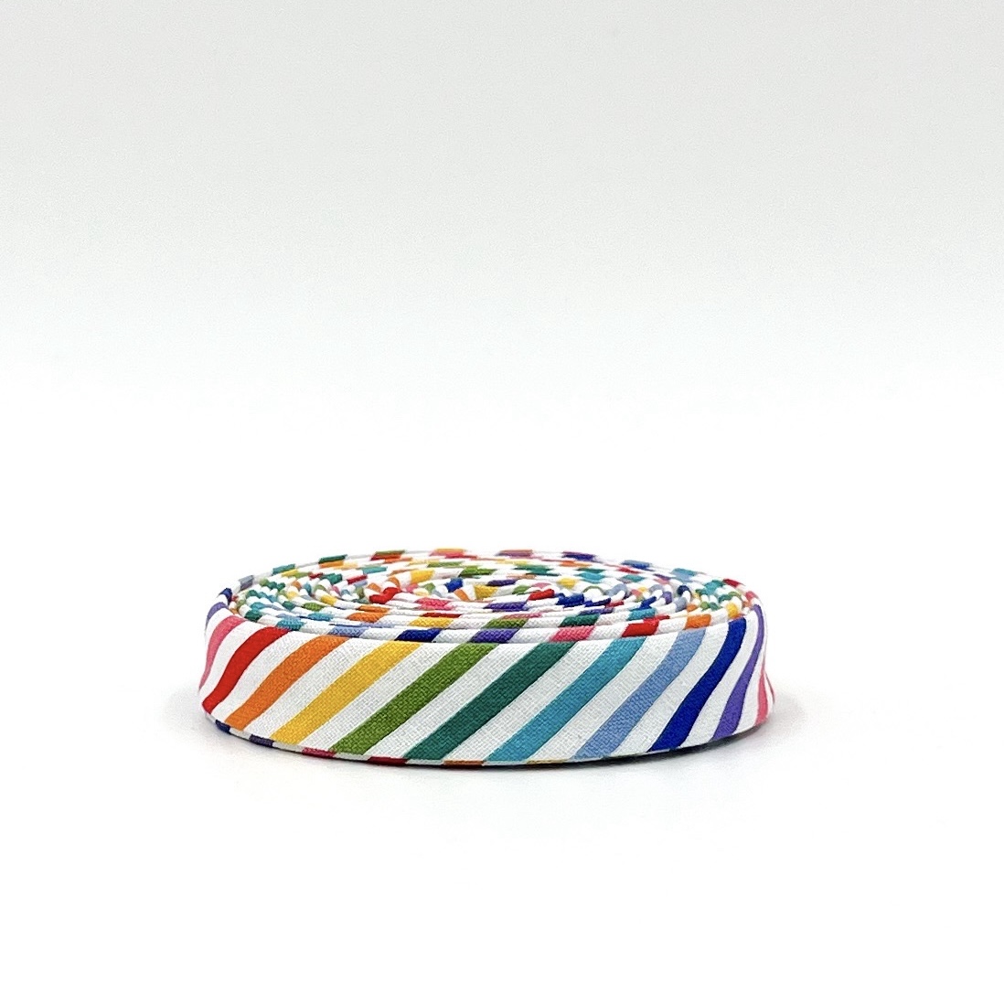 Double Fold 1/2″ Bias Tape Rainbow & White Stripe Binding Double Fold 1/2″ Bias Tape Rainbow & White Stripe Binding