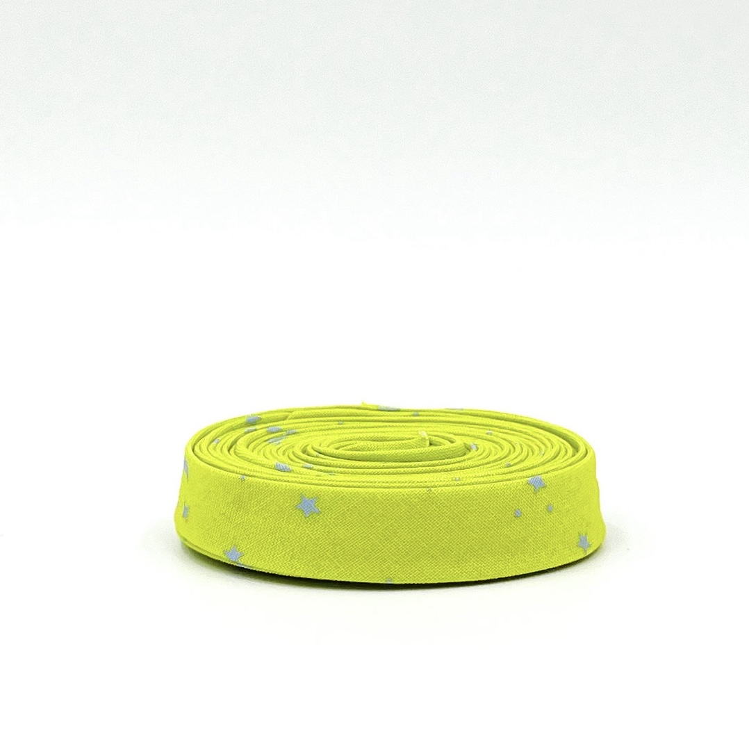 Double Fold Bias Tape 1/2'' Space Sprinkles Lightning Bug Green/ Periwinkle Blue Tula Pink Binding