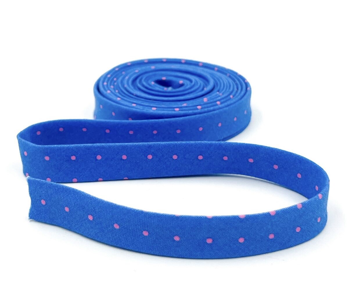 Double Fold Bias Tape 1/2” Tiny Dots Sky Blue/Pink Tula Pink Binding Double Fold Bias Tape 1/2” Tiny Dots Sky Blue/Pink Tula Pink Binding