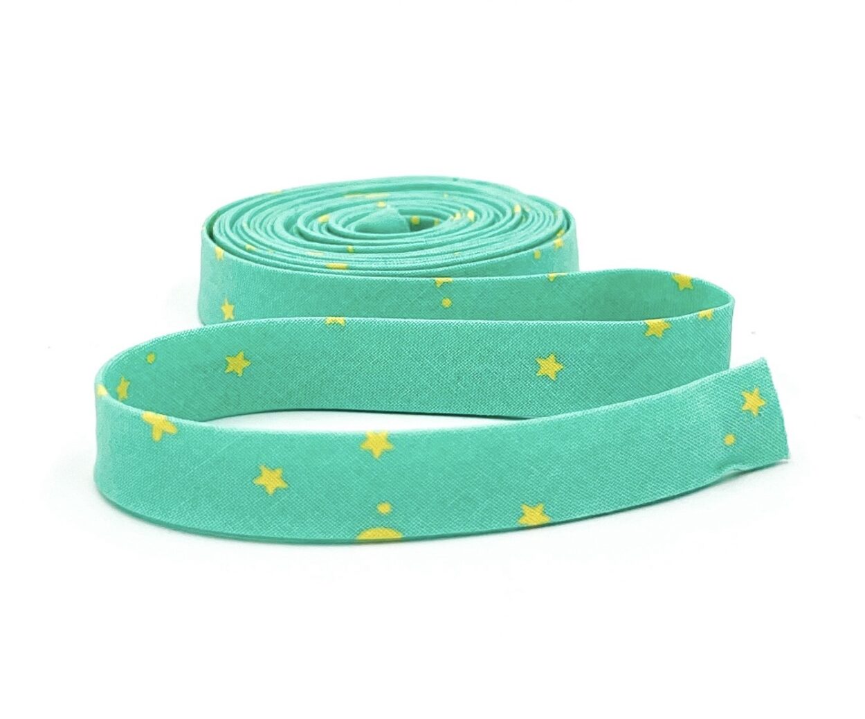 Double Fold Bias Tape 1/2” Space Sprinkles Seaglass/Yellow Tula Pink Binding Double Fold Bias Tape 1/2” Space Sprinkles Seaglass/Yellow Tula Pink Binding
