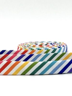 Double Fold 1/2″ Bias Tape Rainbow & White Stripe Binding Double Fold 1/2″ Bias Tape Rainbow & White Stripe Binding