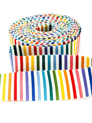 Quilt Binding Rainbow & White Stripe 1 1/4″ Single Fold Quilt Binding Rainbow & White Stripe 1 1/4″ Single Fold