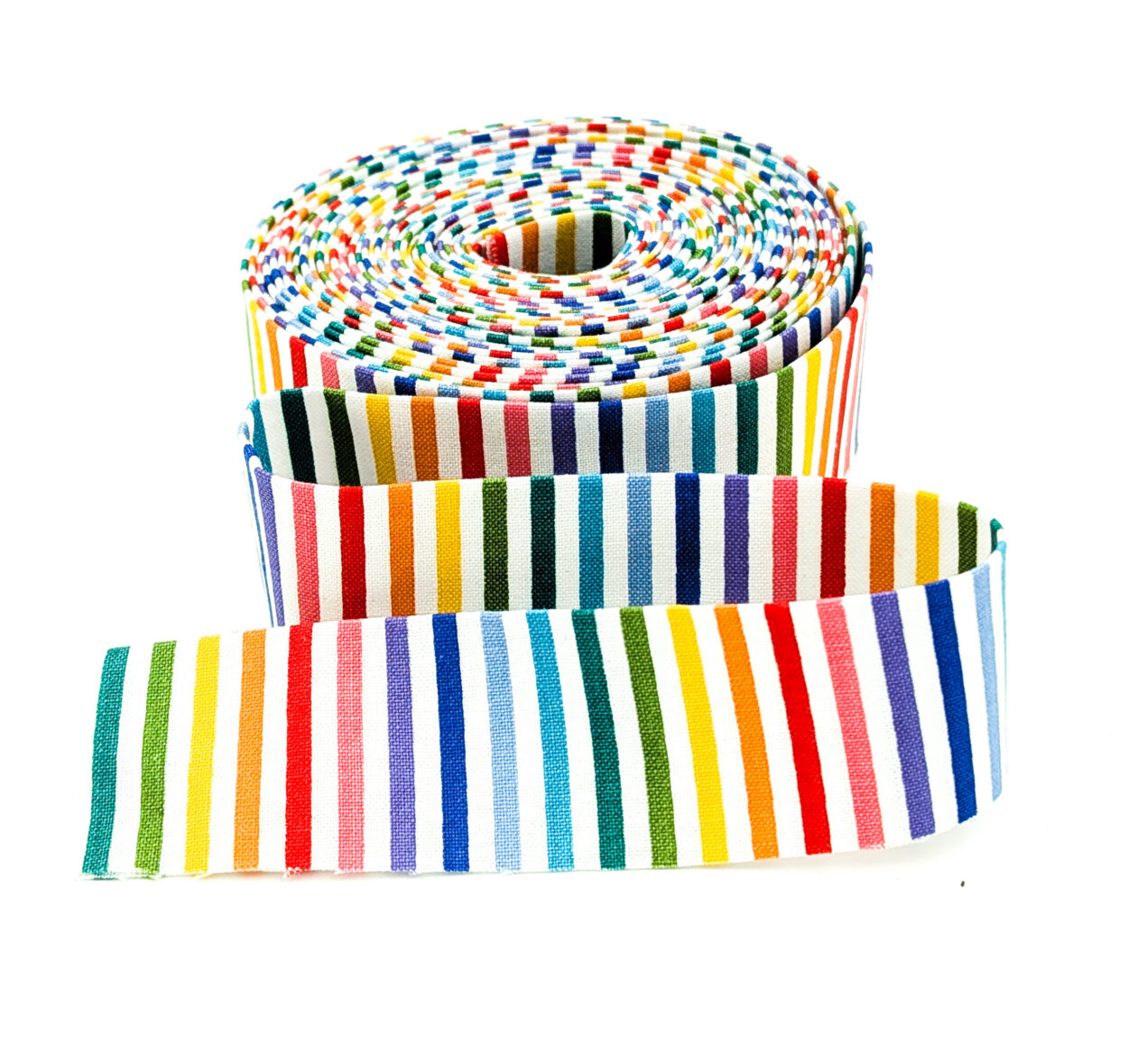 Quilt Binding Rainbow & White Stripe 1 1/4″ Single Fold Quilt Binding Rainbow & White Stripe 1 1/4″ Single Fold