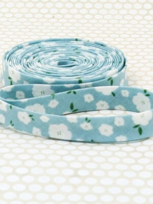 Double Fold 1/2” Bias Tape Posies Light Blue White