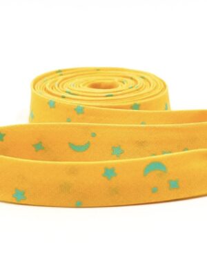 Double Fold Bias Tape 1/2” Space Sprinkles Papaya Yellow/Mint Green Tula Pink Binding Double Fold Bias Tape 1/2” Space Sprinkles Papaya Yellow/Mint Green Tula Pink Binding