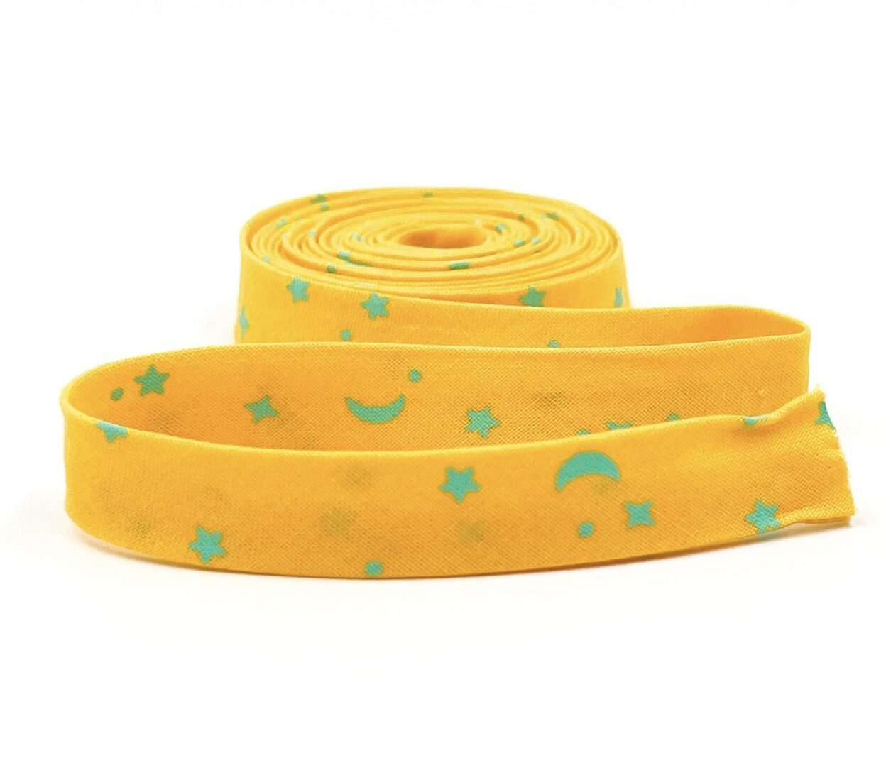 Double Fold Bias Tape 1/2” Space Sprinkles Papaya Yellow/Mint Green Tula Pink Binding Double Fold Bias Tape 1/2” Space Sprinkles Papaya Yellow/Mint Green Tula Pink Binding